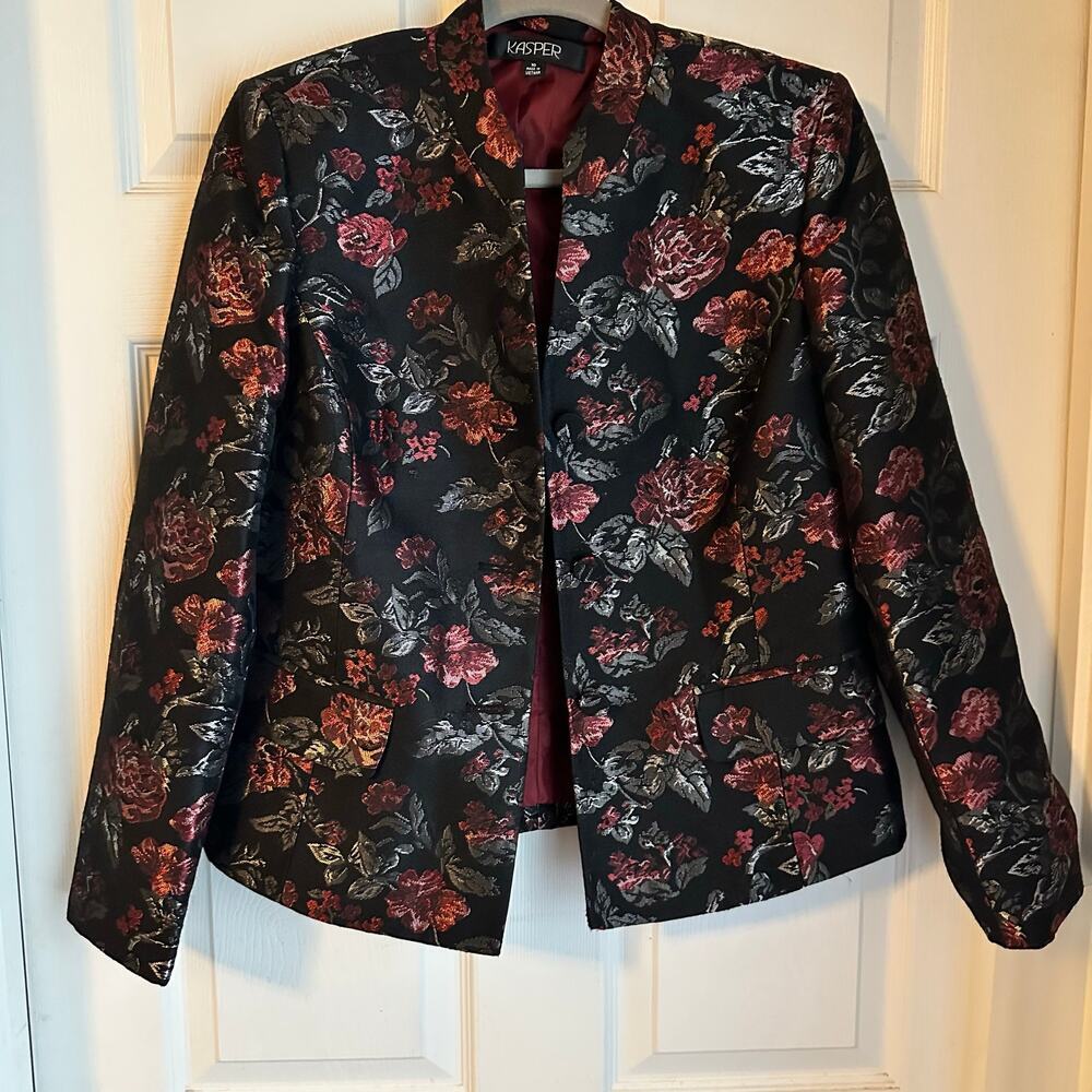 Kasper Black and Red Floral Blazer